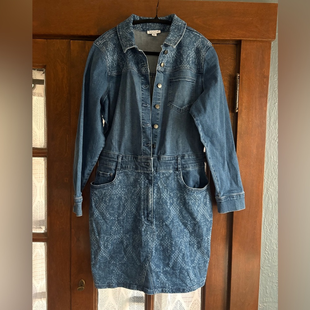 Venus Lace Print Denim Mini Dress - Picture 7 of 11